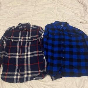 Wonder Nation Plaid Button Down Shirts - Navy and Blue 2 in 1 bundle